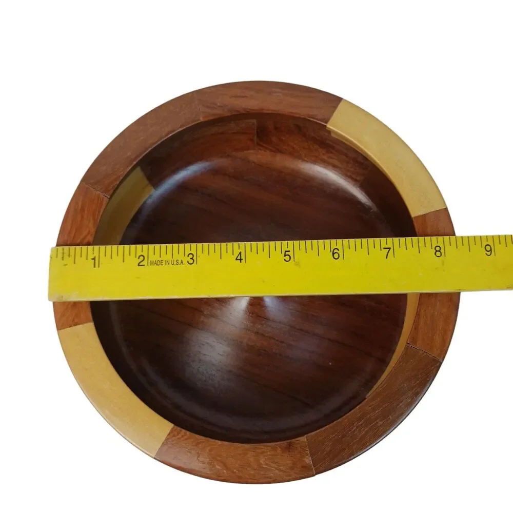 Wooden Box Hand Turned Marquetry Inlaid Various Woods Round Jewelry Storage